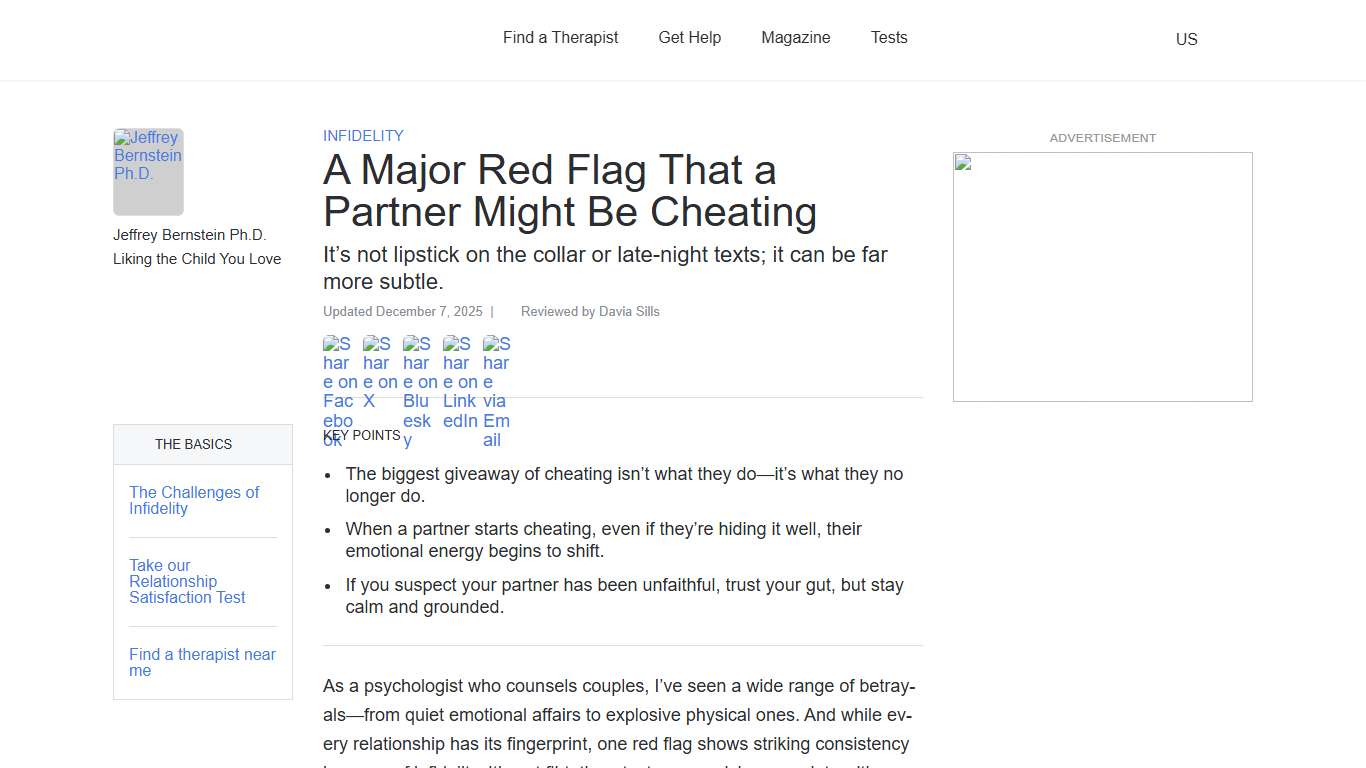 A Major Red Flag That a Partner Might Be Cheating Psychology Today